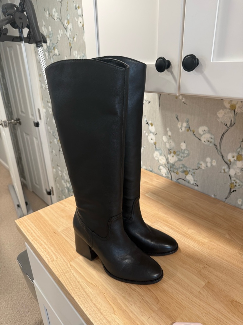 Vince Camuto Black Knee-High Block Heel Riding Boots